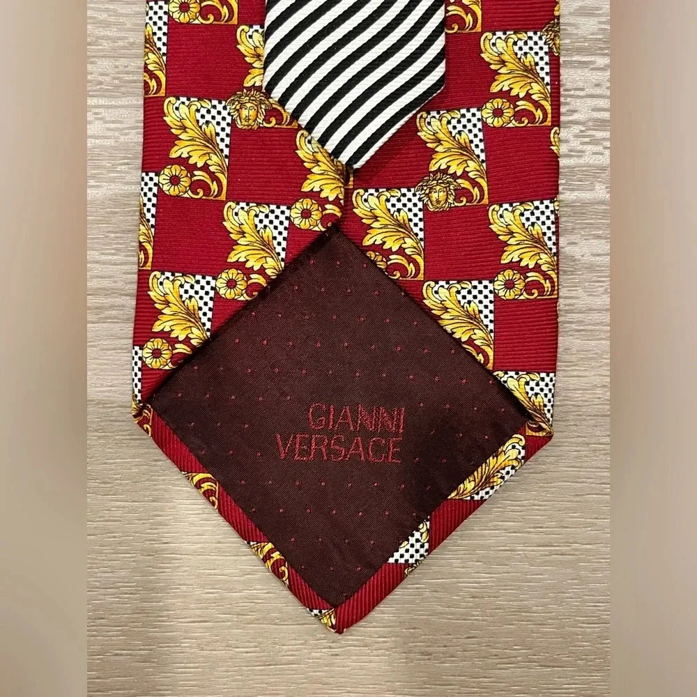 Vintage Gianni Versace Silk Ties Gold Red Striped Made In Italy